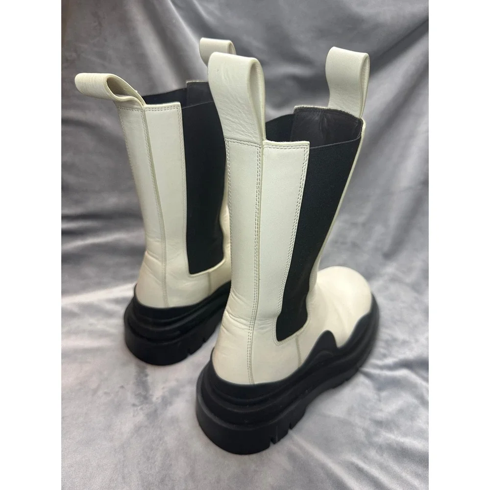 Bottega Veneta Tire‎ Lug Chelsea Boot in Sea Salt Black Italy Size EU 34